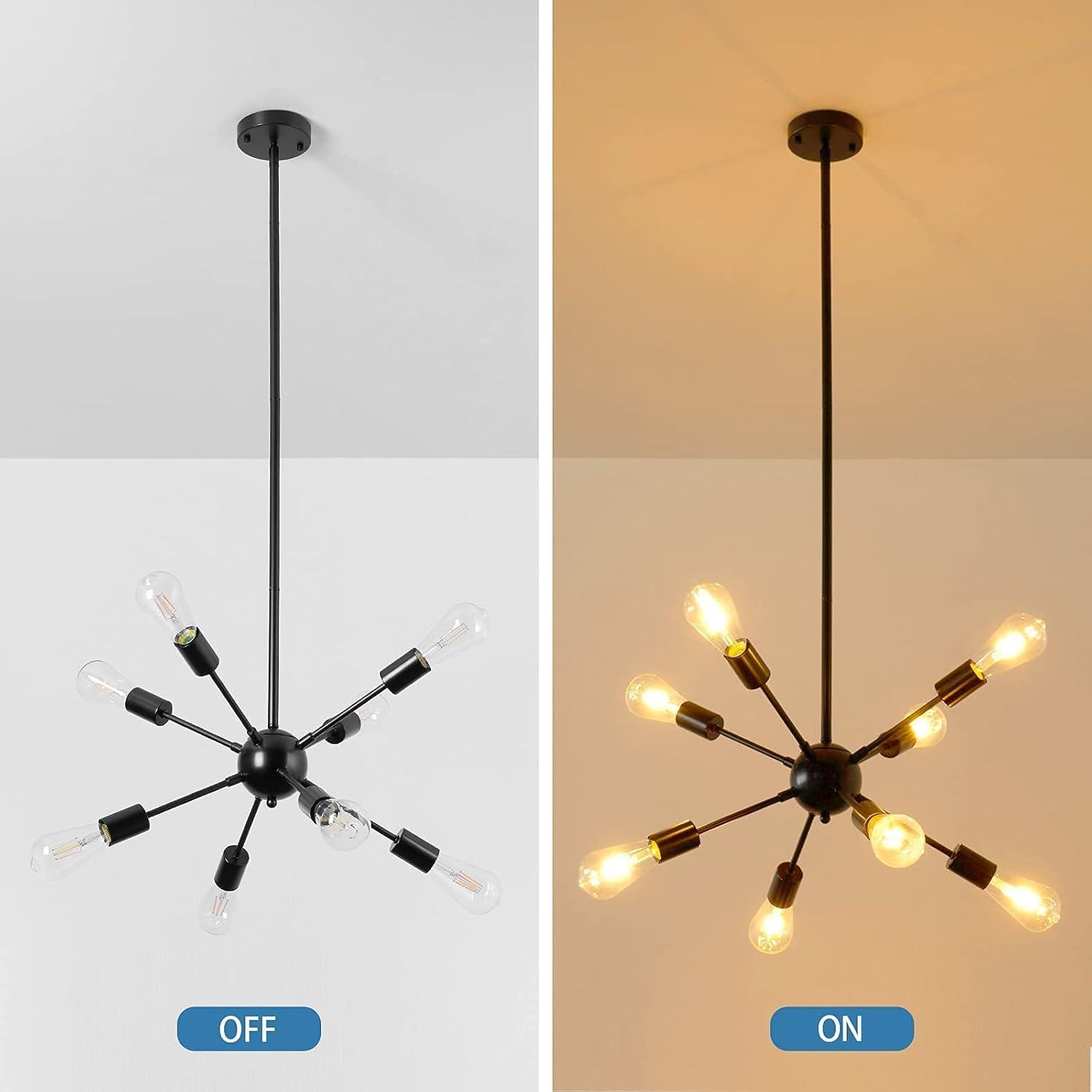 SineRise Sputnik Chandeliers Black, 8 Lights Modern Sputnik Lighting Fixture with Adjustable Height for Dining Room, Living Room, Kitchen, Bedroom and Hallway