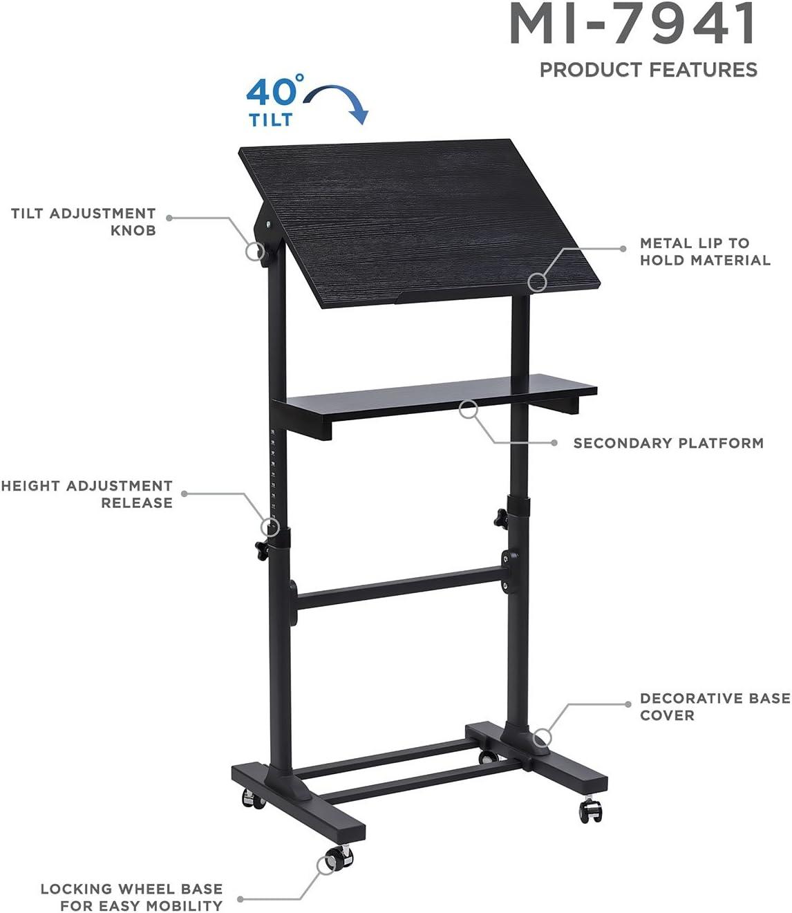 Mount-It! Height Adjustable Mobile Stand Up Desk, Portable Podium and Presentation Lectern