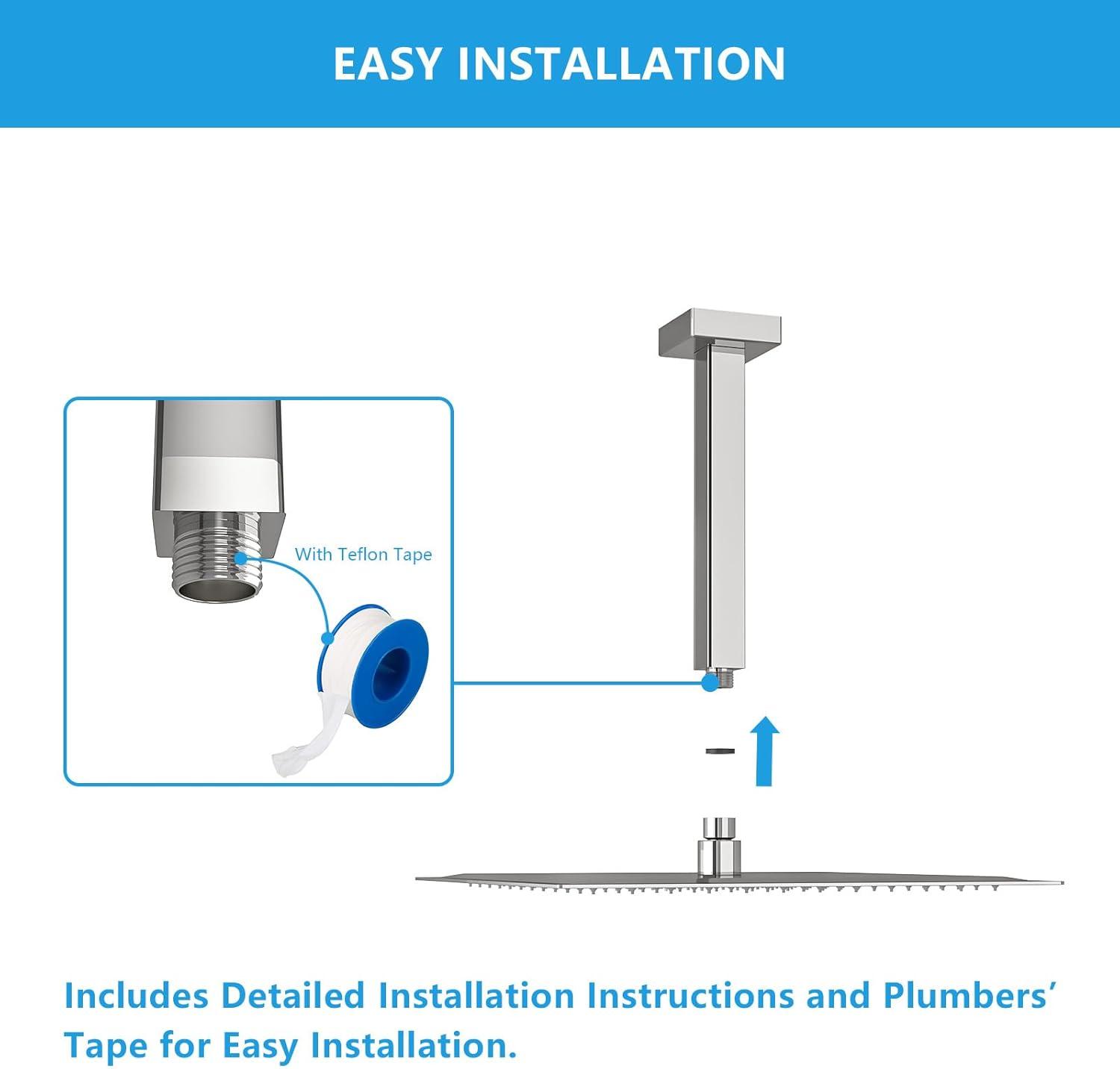 8 in. L Brushed Nickel Ceiling Mounted Rain Shower Extension Shower Arm with Flange