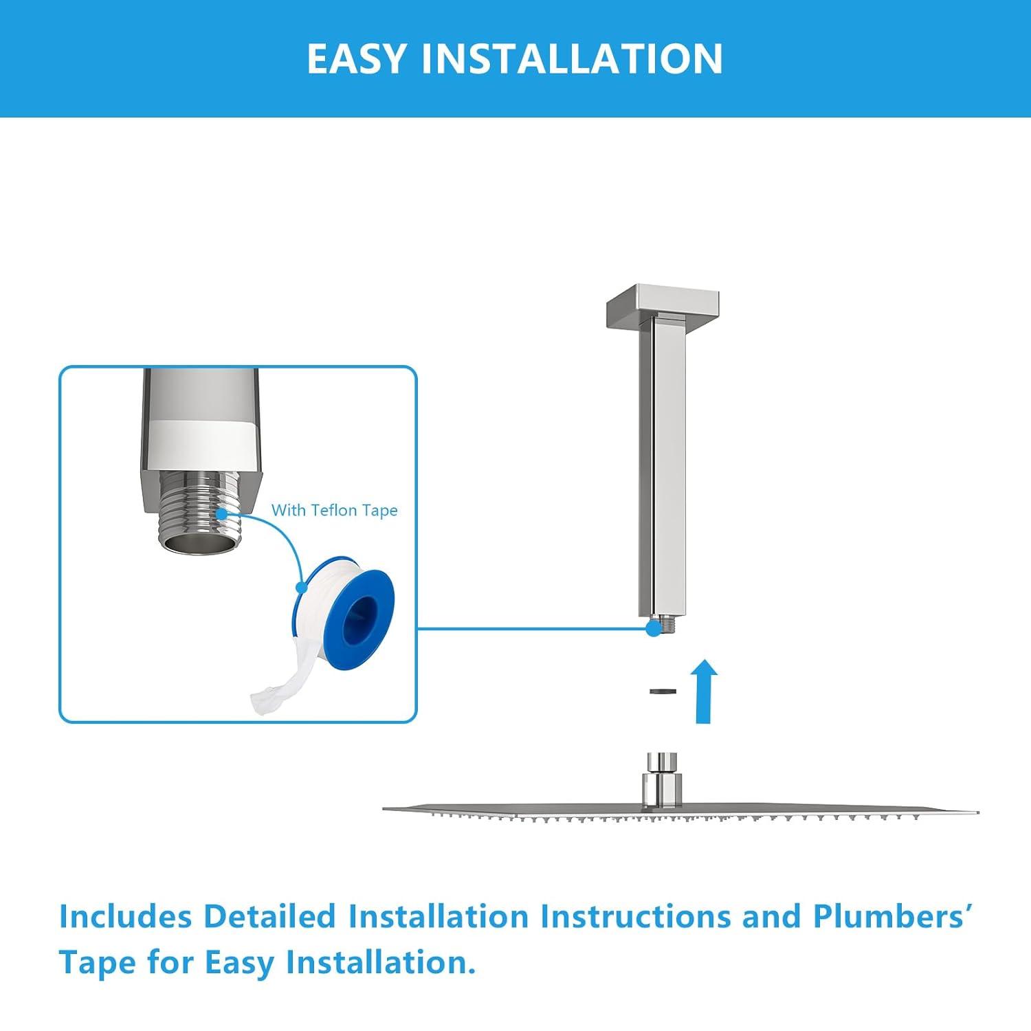 8 in. L Brushed Nickel Ceiling Mounted Rain Shower Extension Shower Arm with Flange