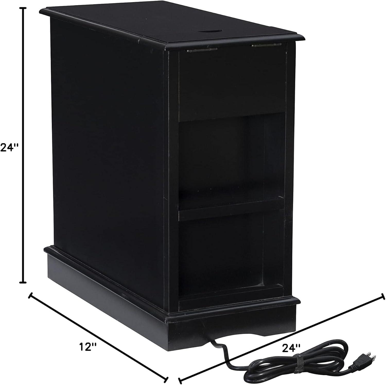 Powell Butler Accent Table with USB and Electrical Charging Station, Black