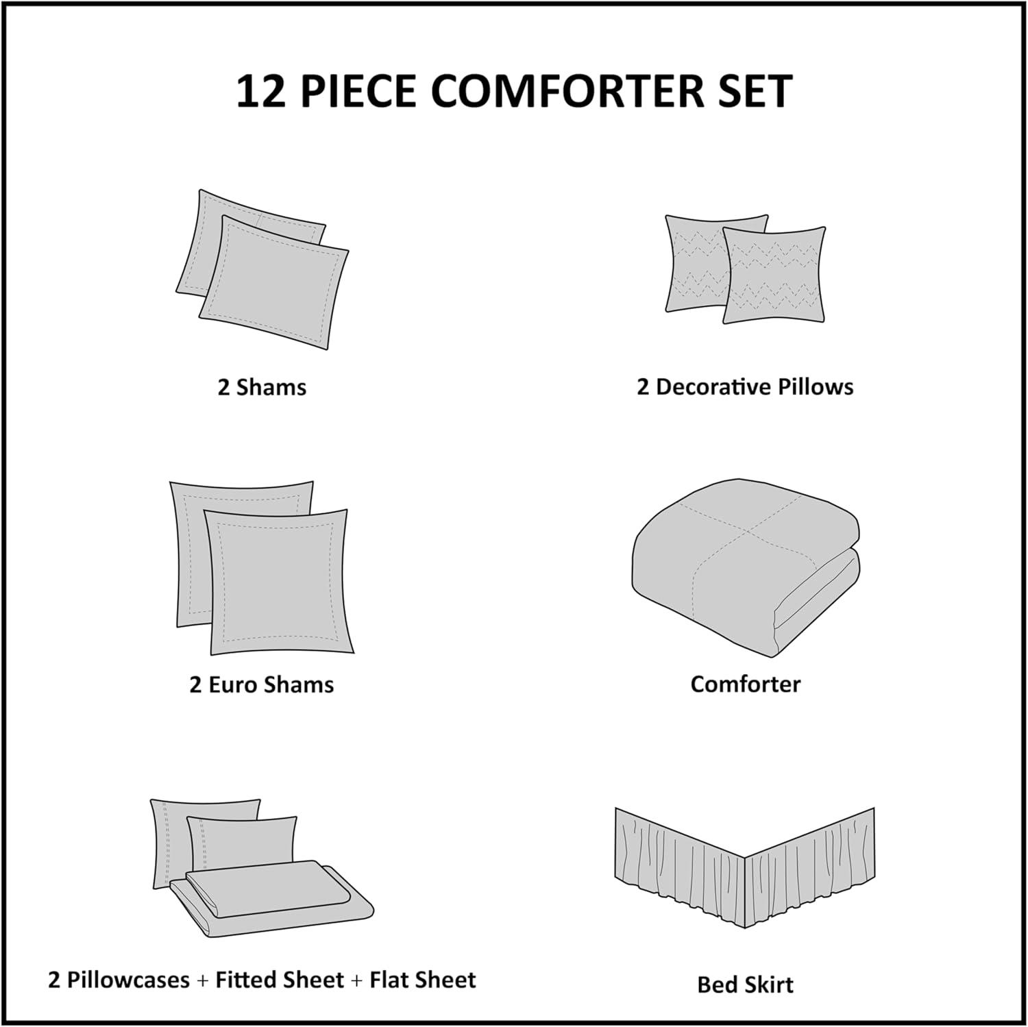 Madison Park Emilia 12 Piece Jacquard Comforter Set with Bed Sheets