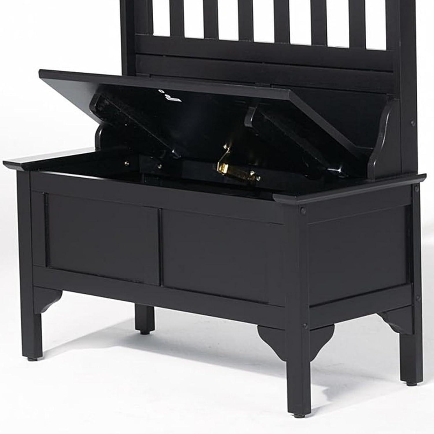 Co-t Solid Hardwood Hall Tree With Storage Bench, Safety Hinge, And Brass Hooks
