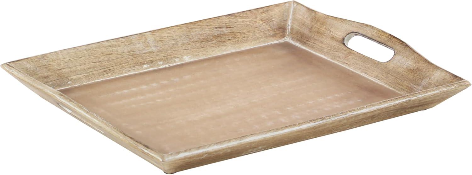 Set of 2 Brown Whitewashed Mango Wood Serving Trays