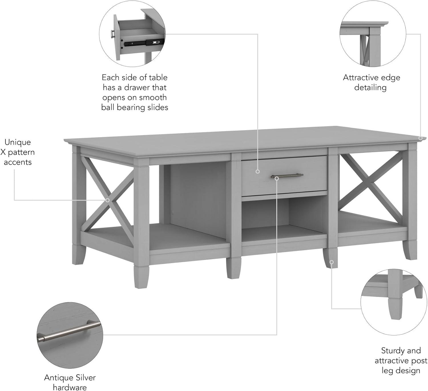 Bush Furniture Key West Coffee Table with Storage, Cape Cod Gray