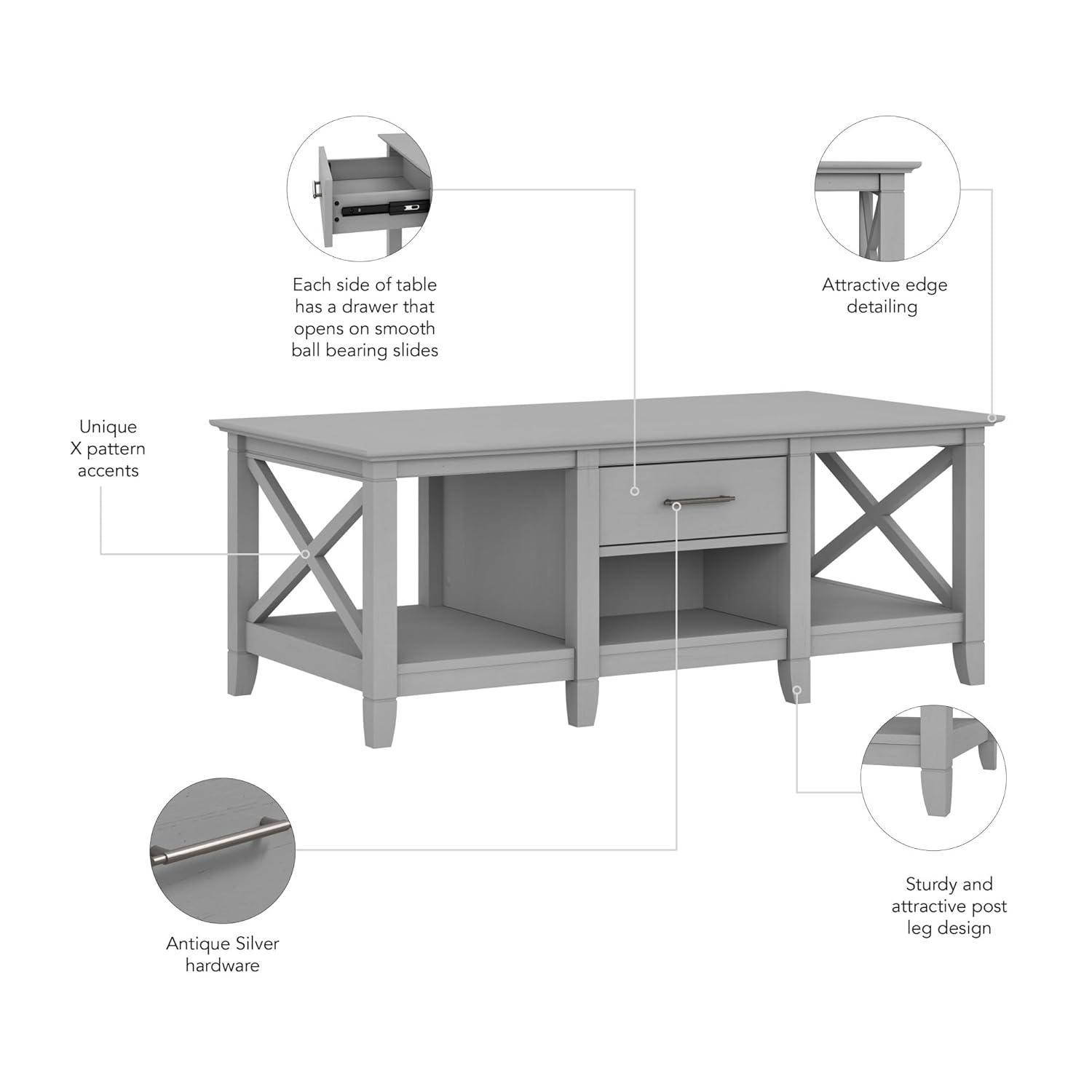 Bush Furniture Key West Coffee Table with Storage, Cape Cod Gray