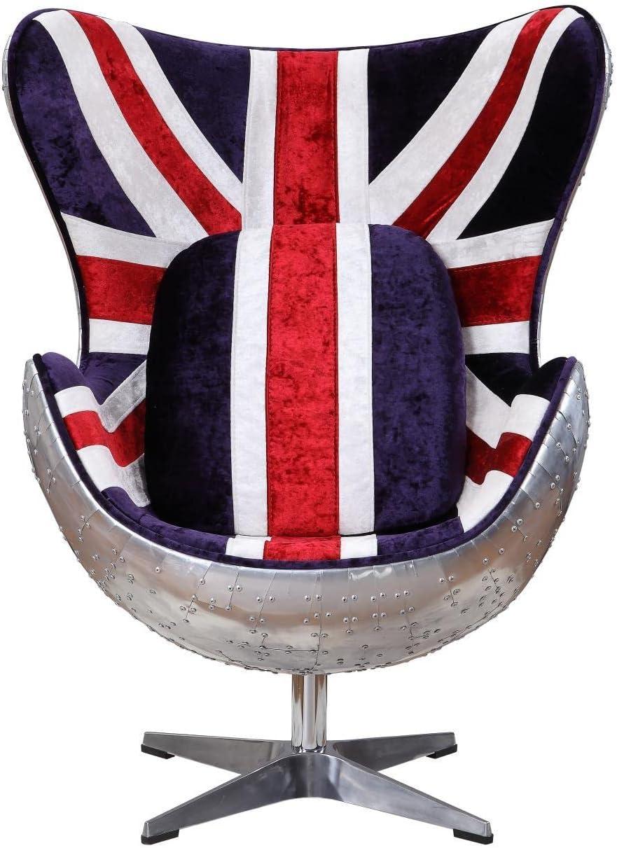 Brancaster Vintage England Flag Pattern Swivel Accent Chair in Aluminum