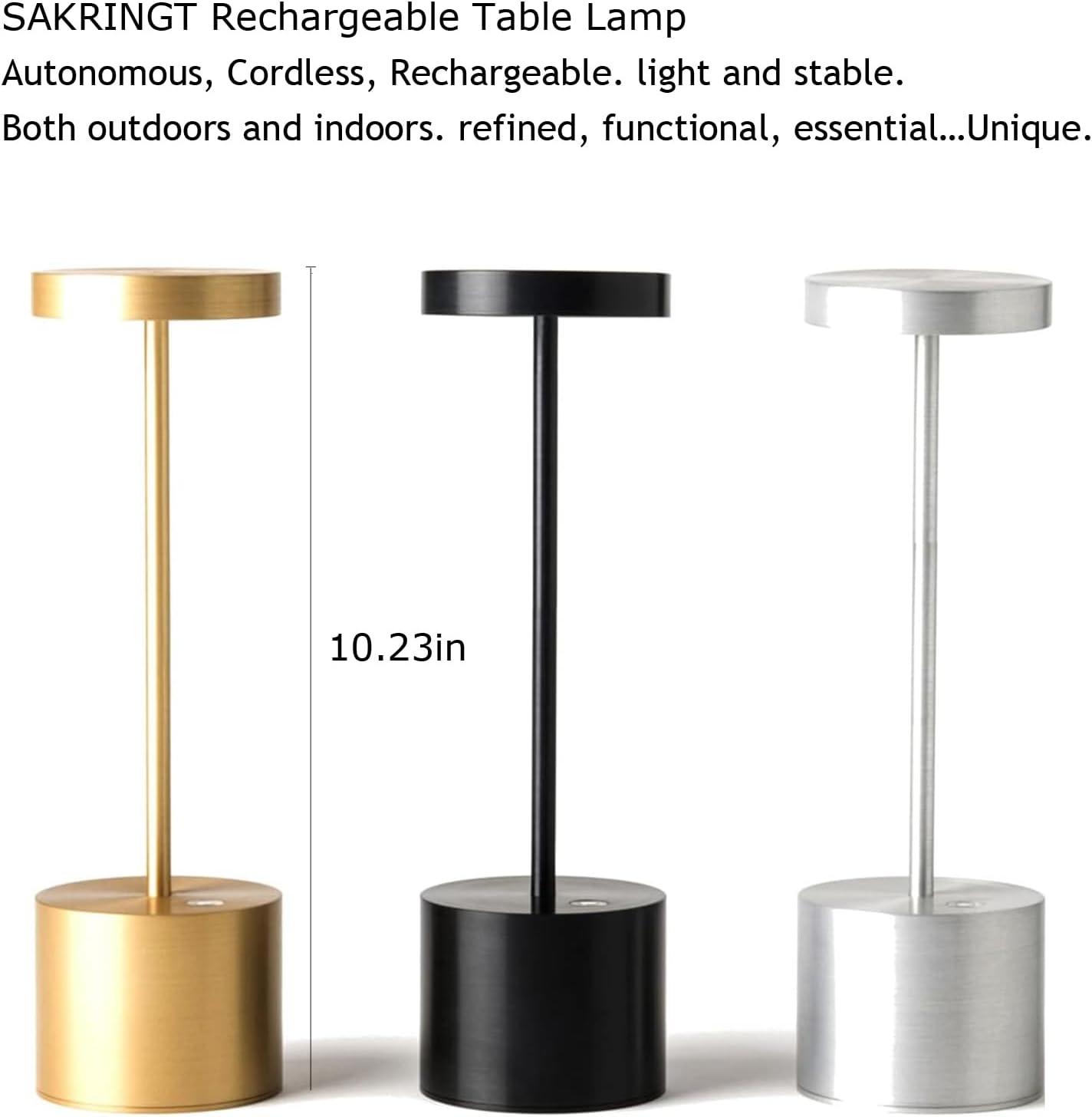 Silver Cordless Outdoor LED Table Lamp, 2-Pack, Metal Shade