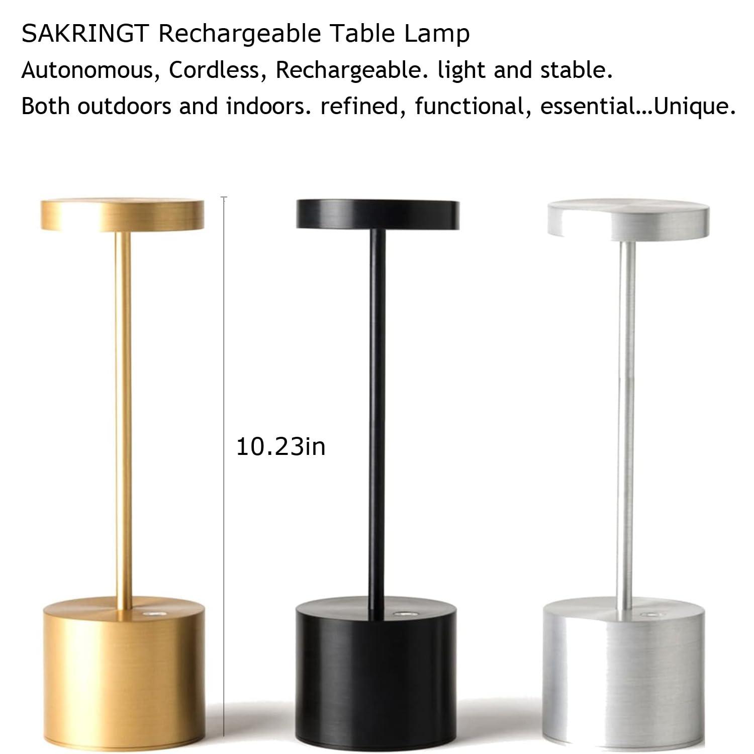 Silver Cordless Outdoor LED Table Lamp, 2-Pack, Metal Shade