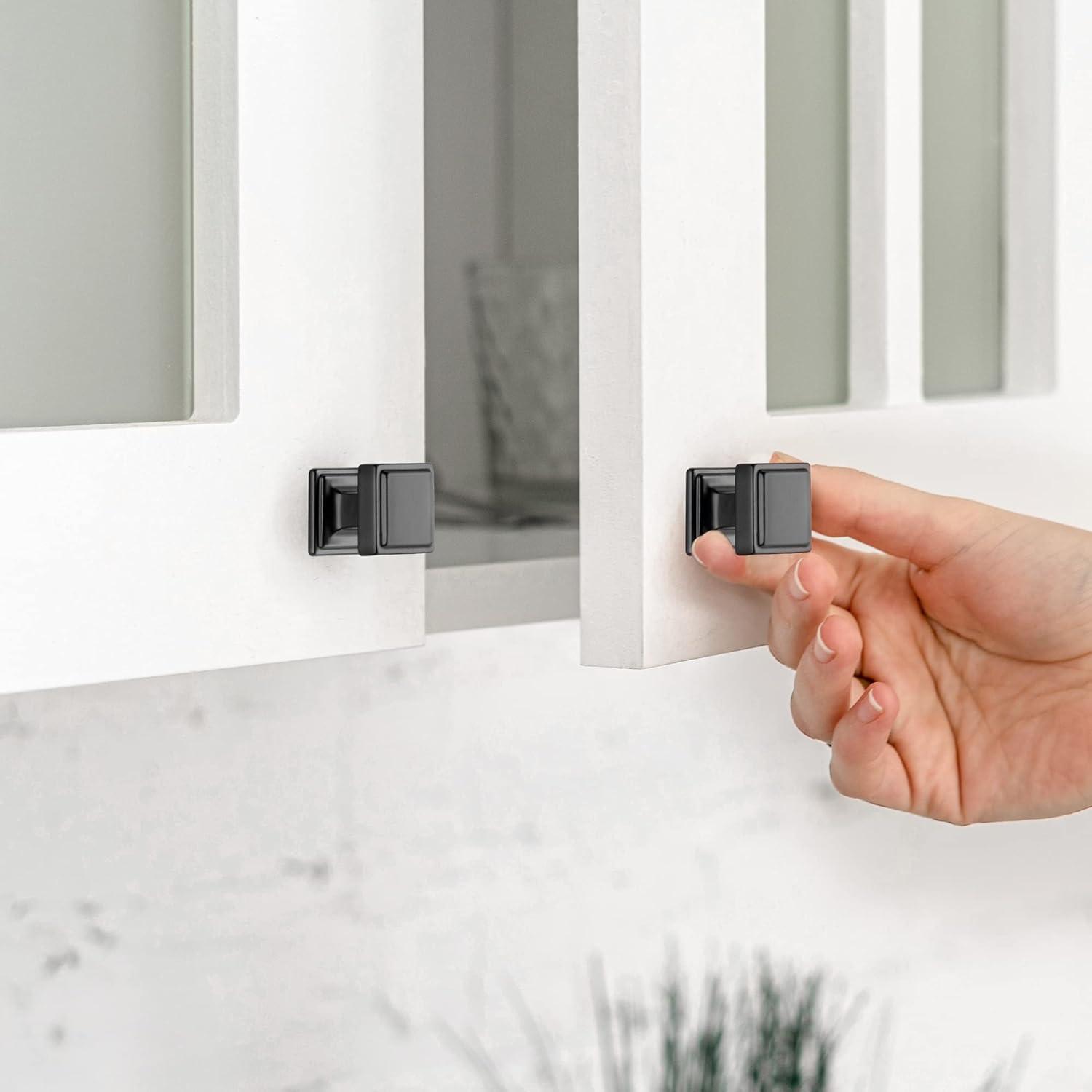 Single Hole Drawer Knobs - 10 Pack Black Cabinet Knobs - Square Dresser Knobs Dresser Handles Closet Door Knobs - Kitchen Cabinet Knobs - Cabinet Hardware