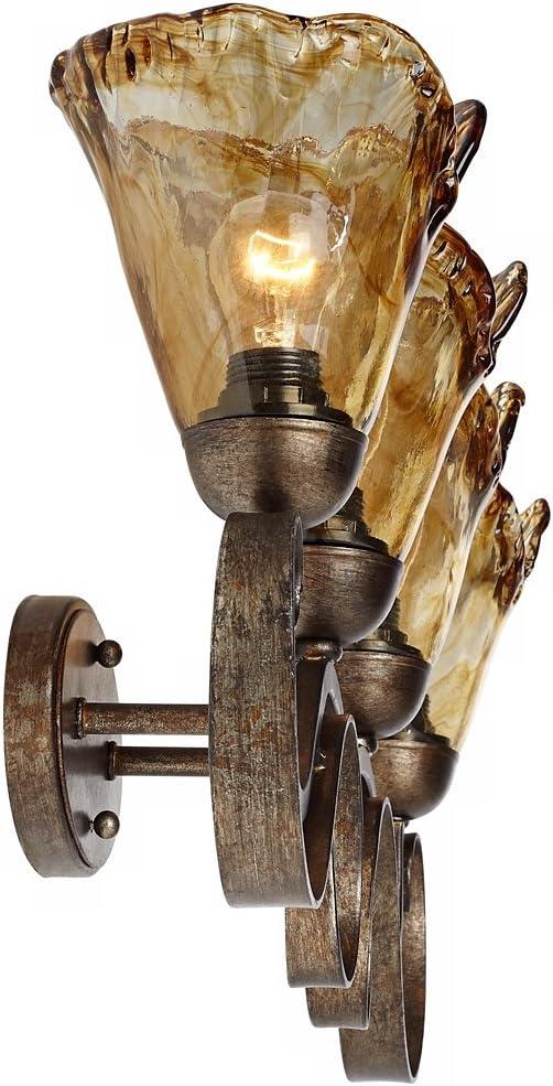 Franklin Iron Works Amber Scroll Rustic Wall Light Golden Bronze 29 1/2" Art Glass Fixture for Bedroom Bathroom Vanity Reading Living Room Hallway