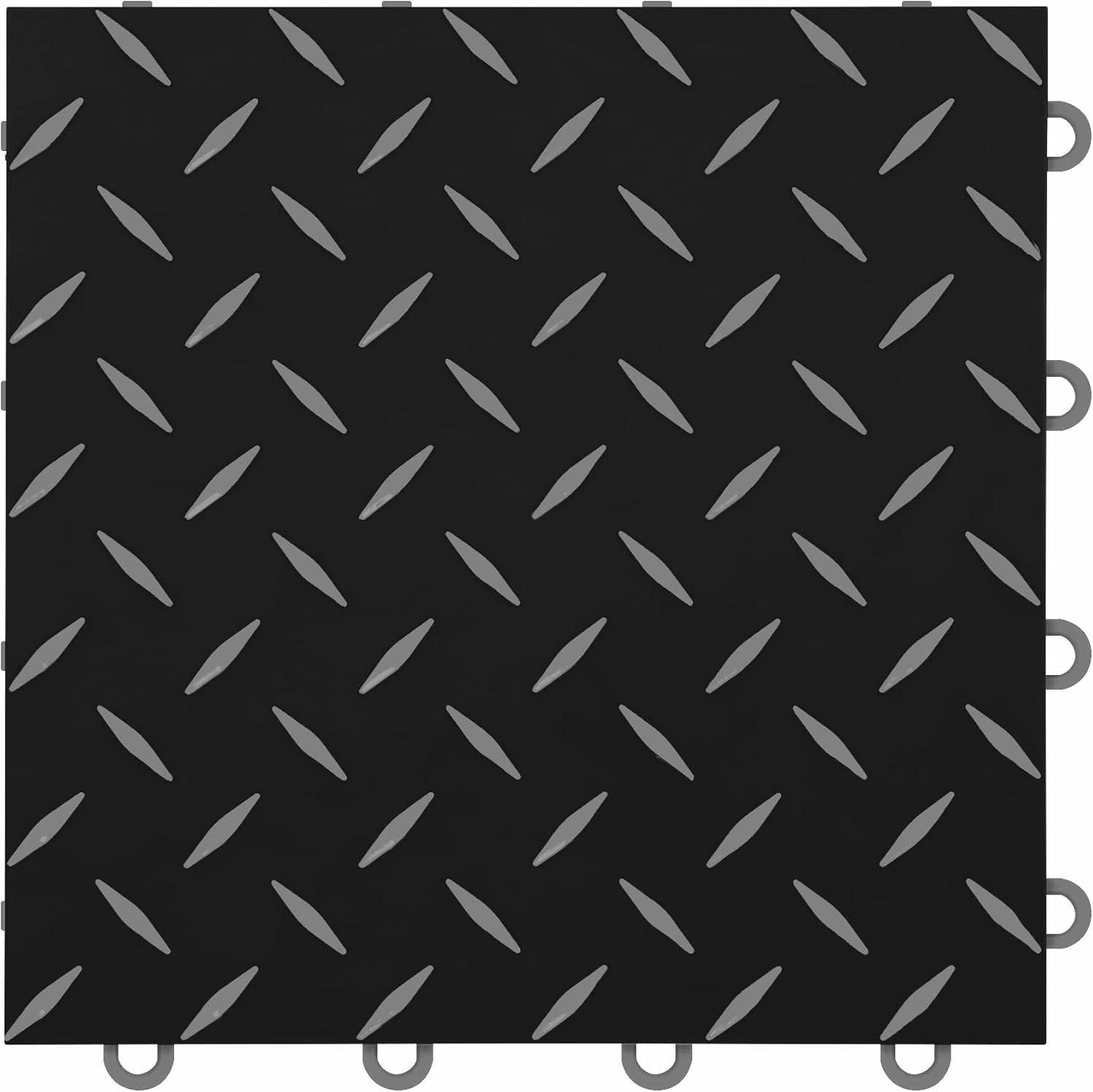 Black and Gunmetal Diamond Plate Interlocking Garage Floor Tiles, 12 x 12, 40 Pack