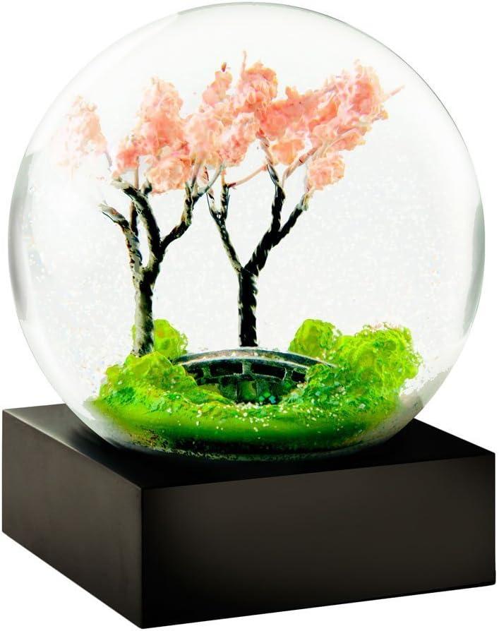Spring Cherry Blossom Glass Snow Globe with Black Base