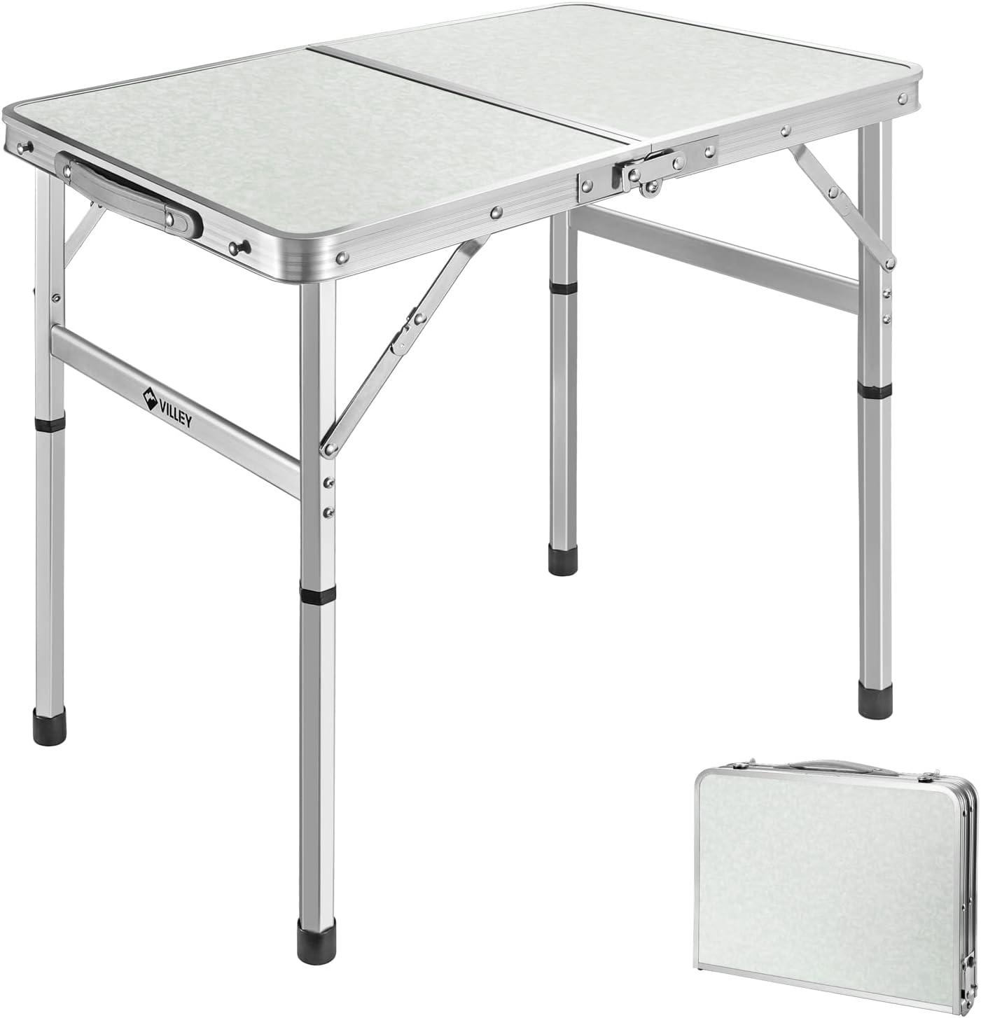 Portable Folding Aluminum and Wood Camping Table with Adjustable Legs