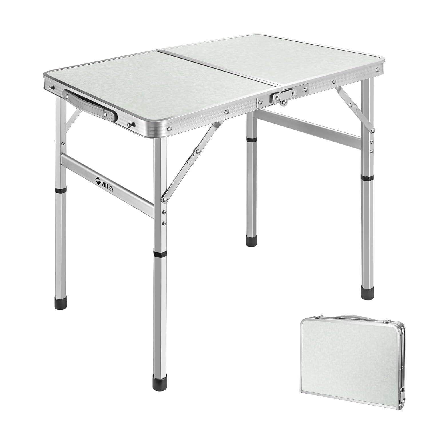 VILLEY Folding Camping Table, 2ft Small Portable Lightweight Outdoor Table with Aluminum Adjustable Legs for Travel Picnic Cooking Beach