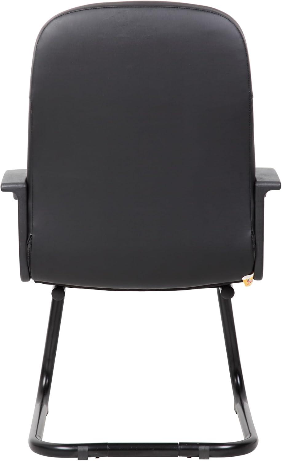 Executive Leather Budget Guest Chair Black - Boss Office Products: Metal Frame, Padded, Fixed Arms, Spot Clean