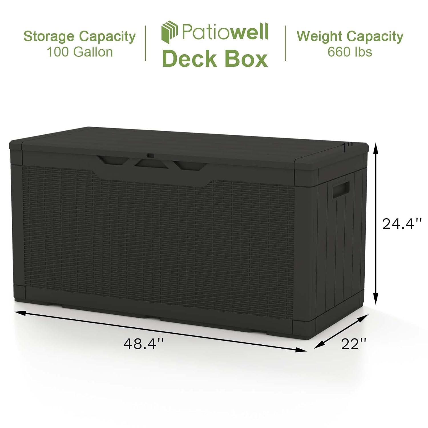 Patiowell 100 Gallons Water Resistant Resin Lockable Deck Box