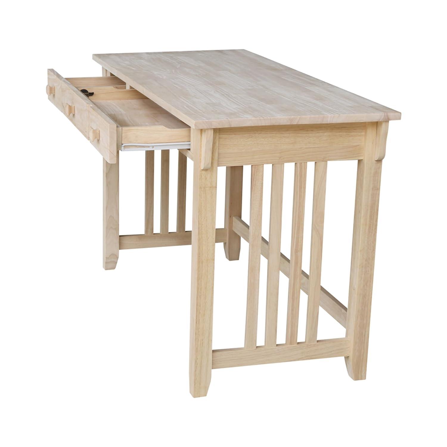 Mission Computer Desk - Unfinished - International Concepts: Hardwood Frame, 48" Writing Desk with Drawer, Adult Assembly Required
