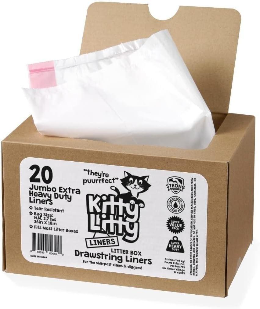 Extra Heavy Duty Jumbo Cat Litter Box Liners 20 Count Cat Waste Liners