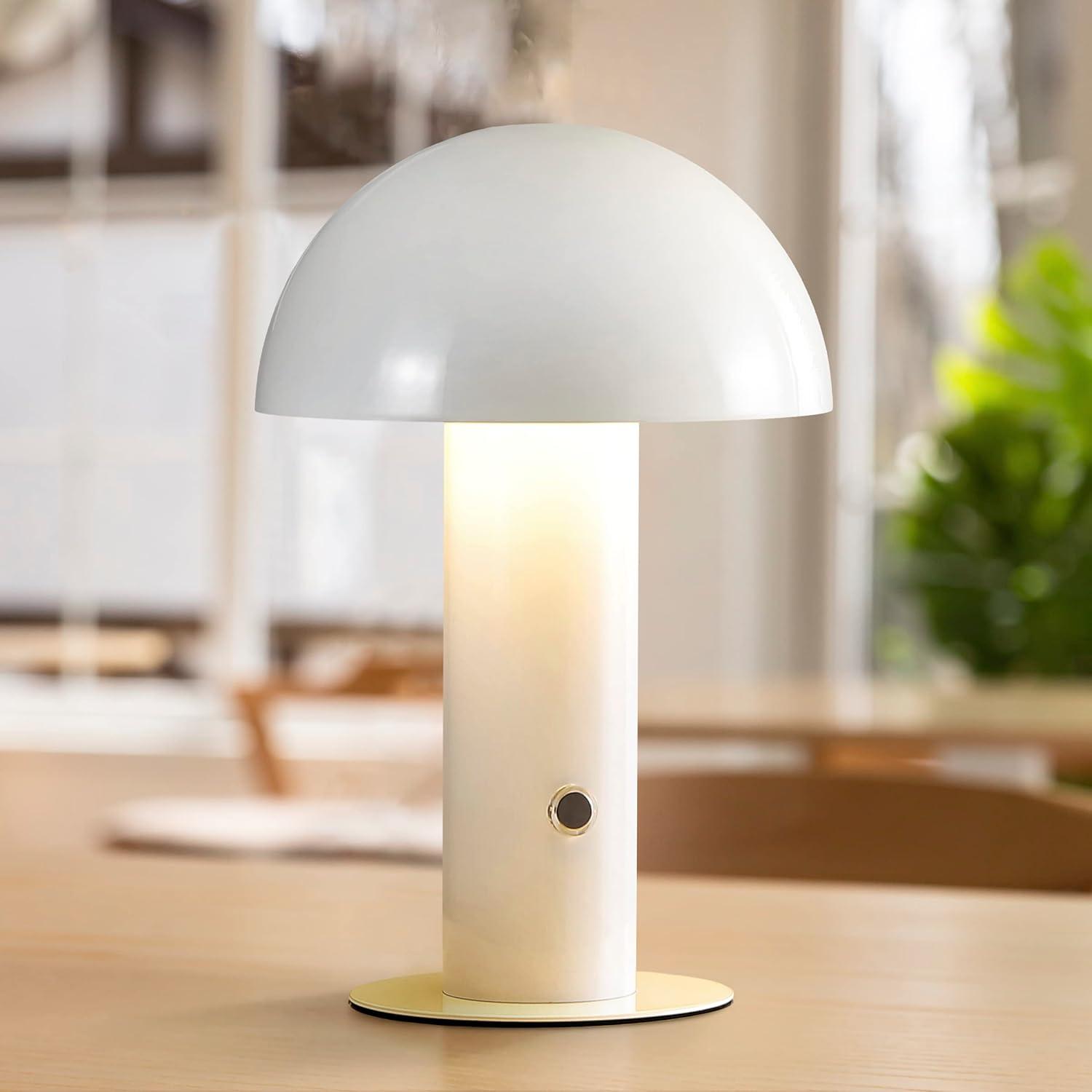 Boletus 10.75" Contemporary Bohemian Rechargeable/Cordless Iron Integrated Portable LED Mushroom Table Lamp, White