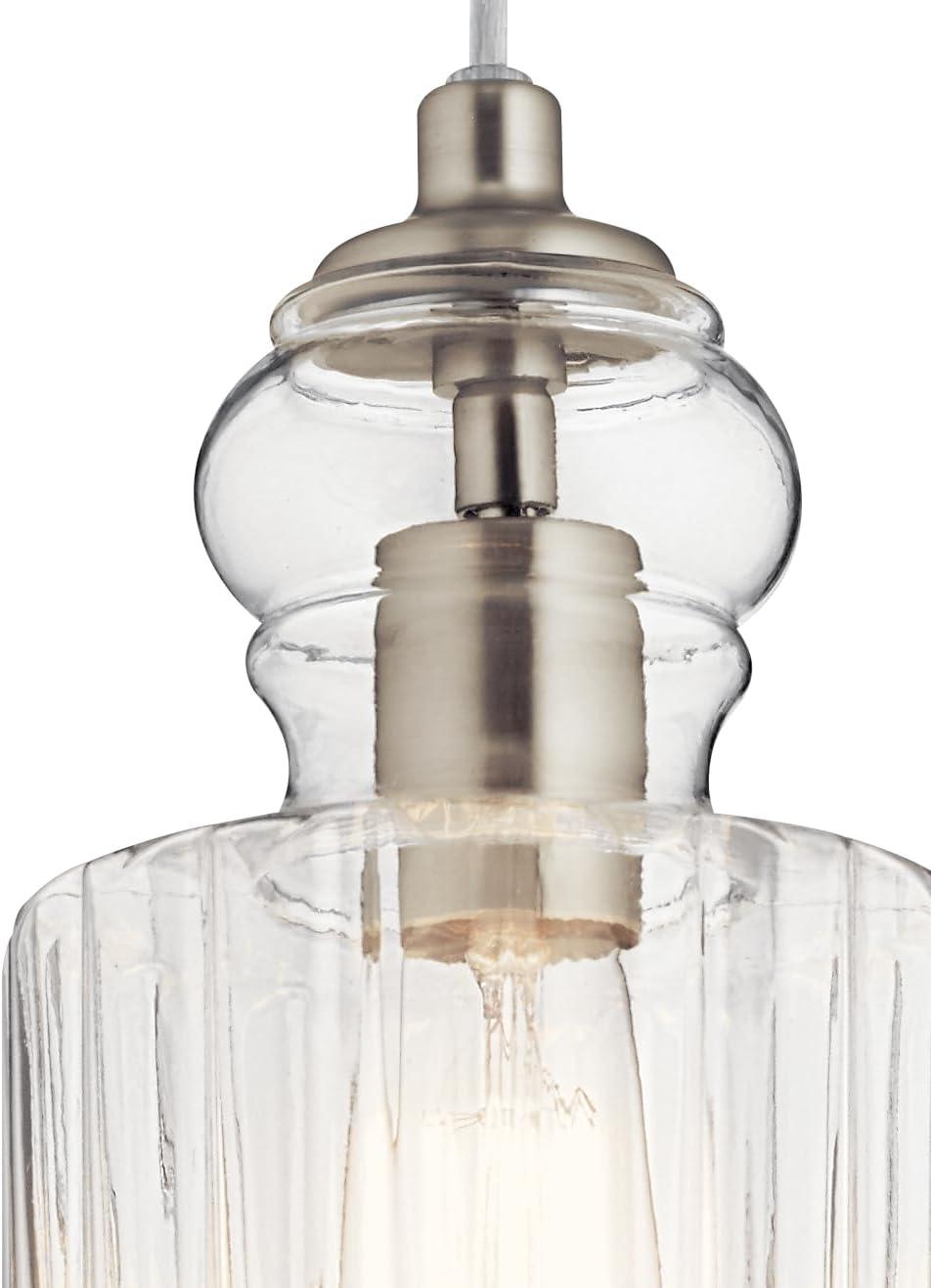 Riviera 10.75" 1 Light Pendant with Clear Ribbed Glass in Brushed Nickel