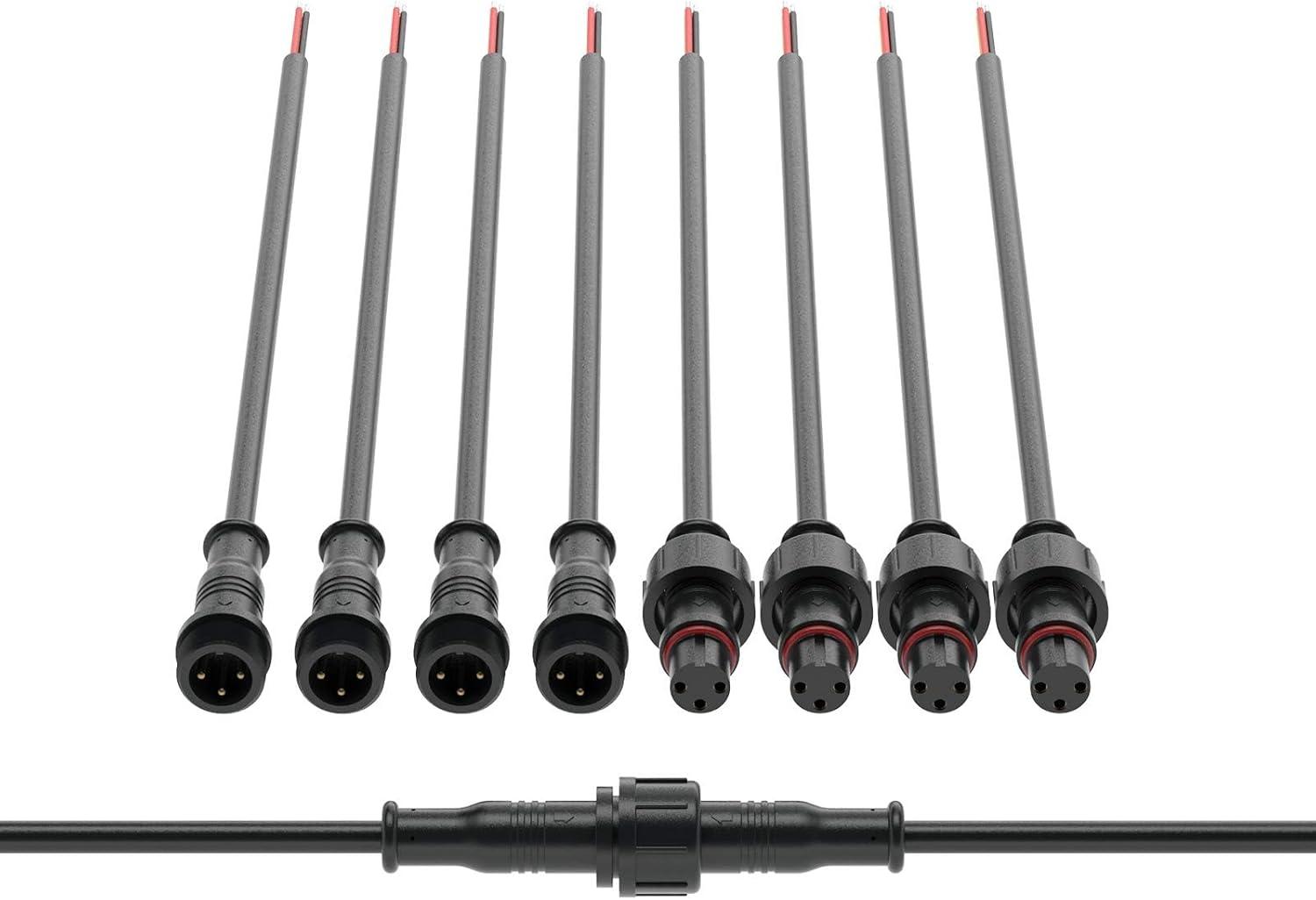 BTF-LIGHTING 3 Pin Electrical Connector 22AWG IP65 Male Female Connector 7.87in/20cm Extension Cable for Car,Truck,Boat,Indoor/Outdoor LED Strip Lights/String 15mm Nut Small Size 5 Pairs