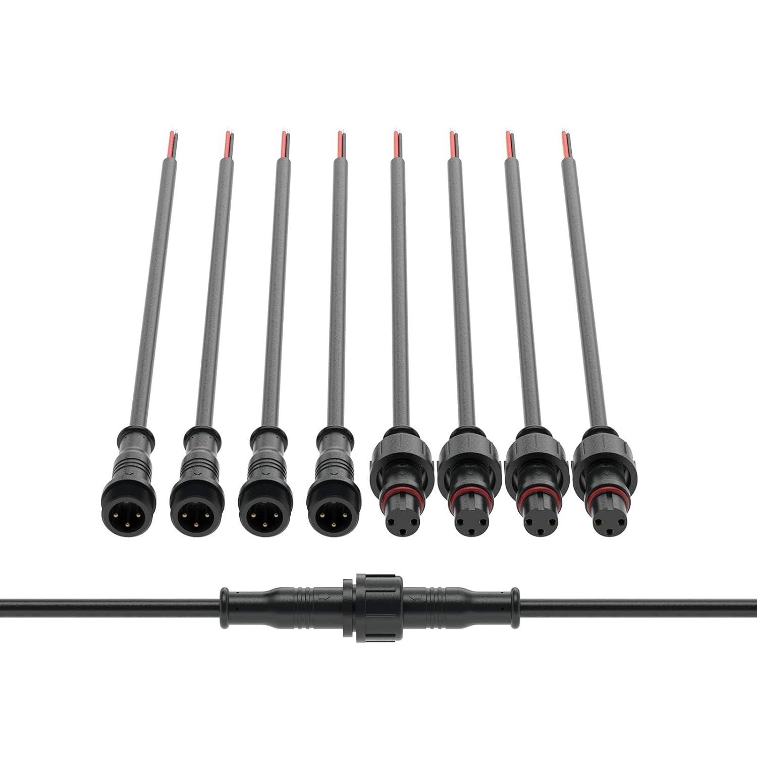 BTF-LIGHTING 3 Pin Electrical Connector 22AWG IP65 Male Female Connector 7.87in/20cm Extension Cable for Car,Truck,Boat,Indoor/Outdoor LED Strip Lights/String 15mm Nut Small Size 5 Pairs