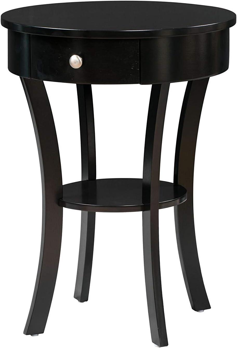 Elegant Schaffer Round Black Wood End Table with Storage