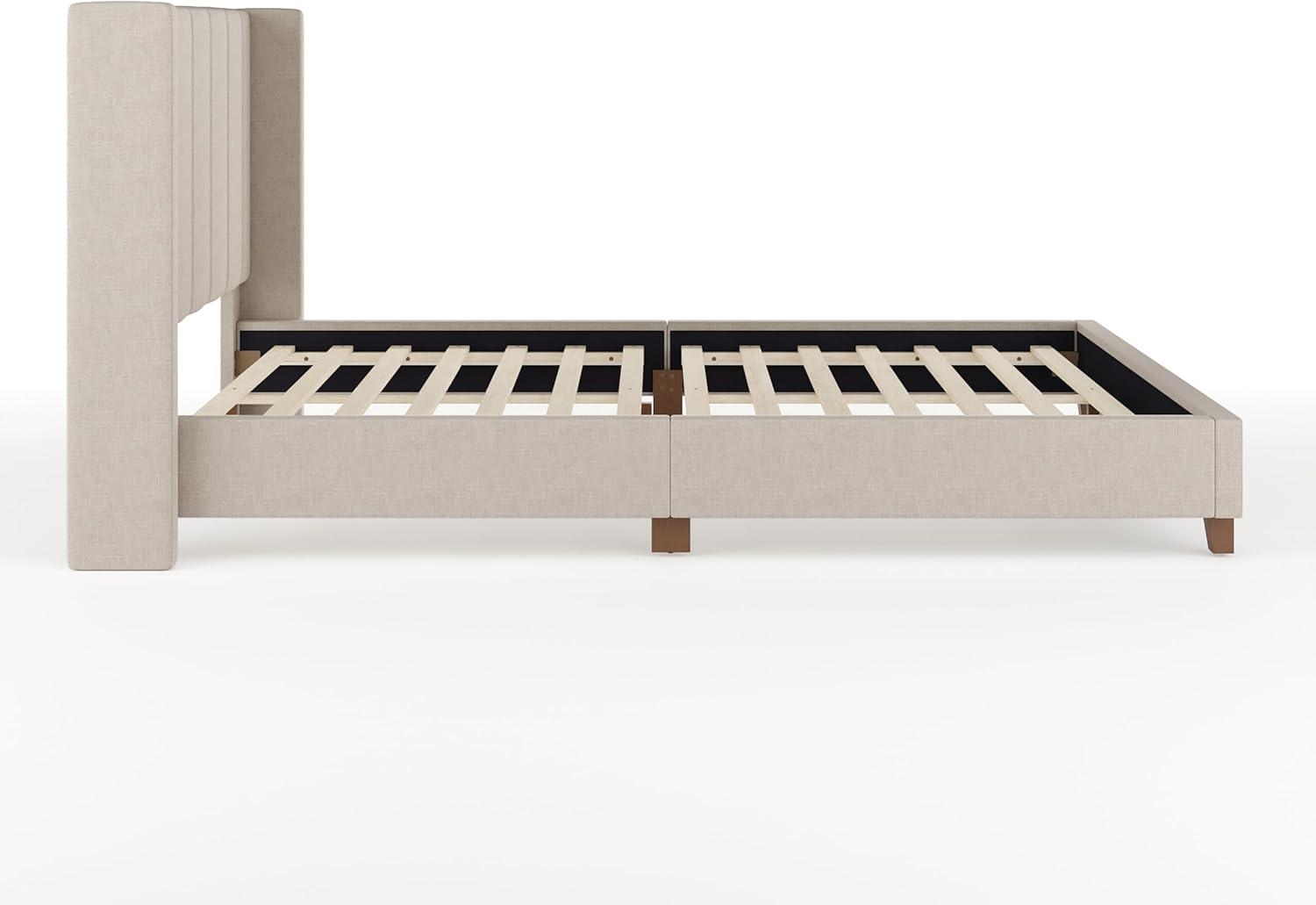 Martha Stewart Martha Stewart Kay Upholstered Platform Bed With Channel Stitched Wingback Headboard