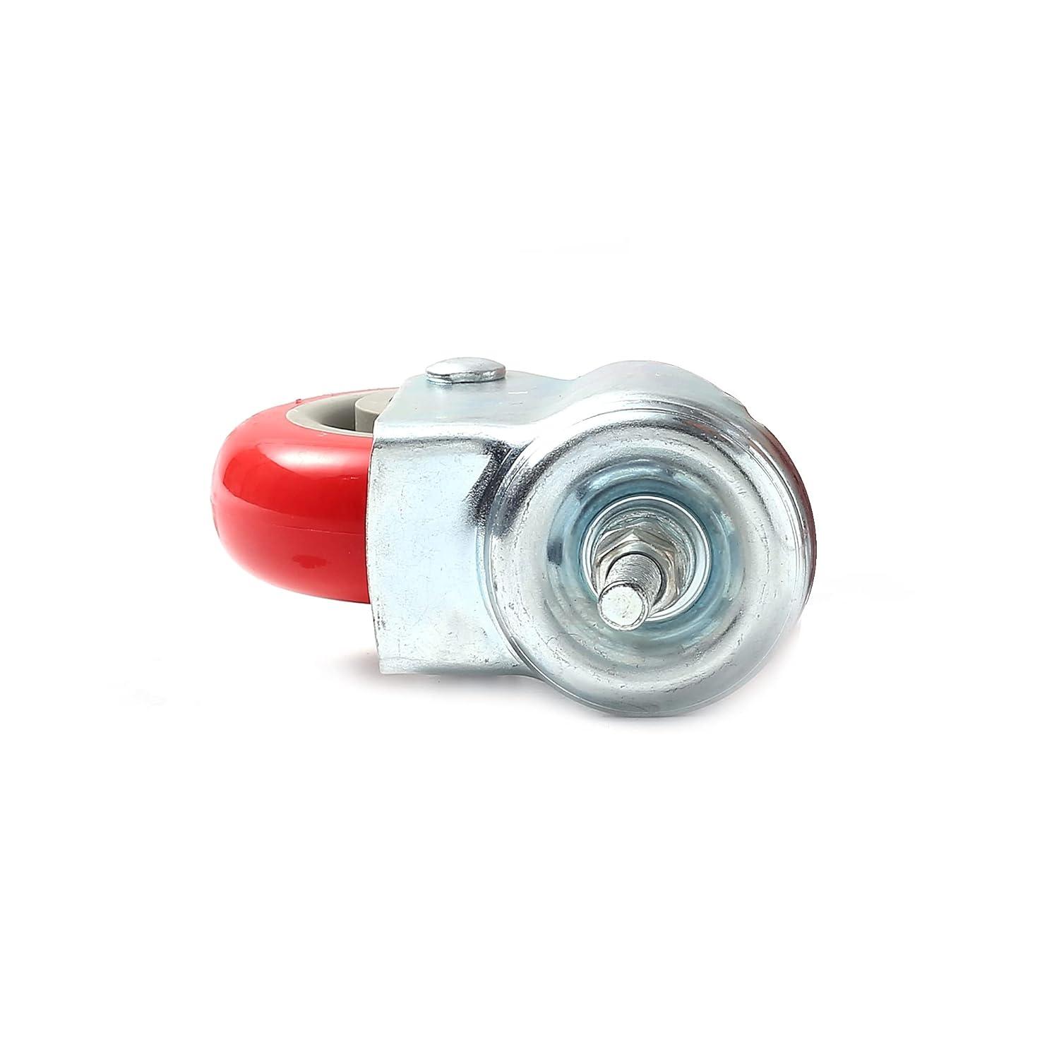 4 Pack Caster Wheels Swivel Plate Stem Casters On Red Polyurethane Wheels (3 inch Stem)