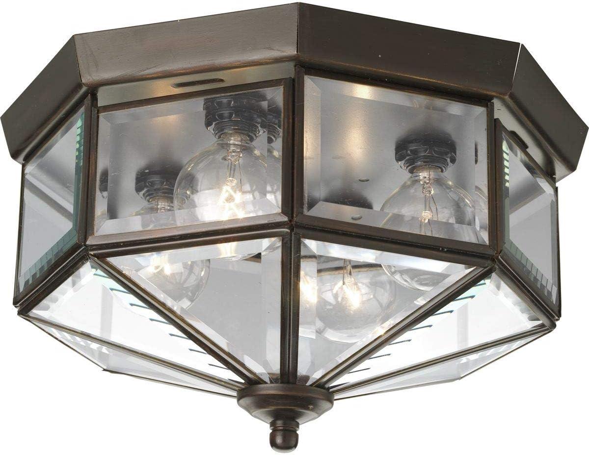 Progress Lighting Richmond Hill 4-Light Flush Mount, Antique Bronze, Clear Beveled Glass, Resin Material, Traditional Styling