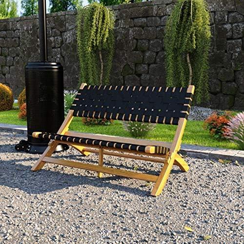 Balkene Home Sava Bench Low-Slung Acacia Wood Construction No Assembly-Unfold-Teak Toned Oil Finish