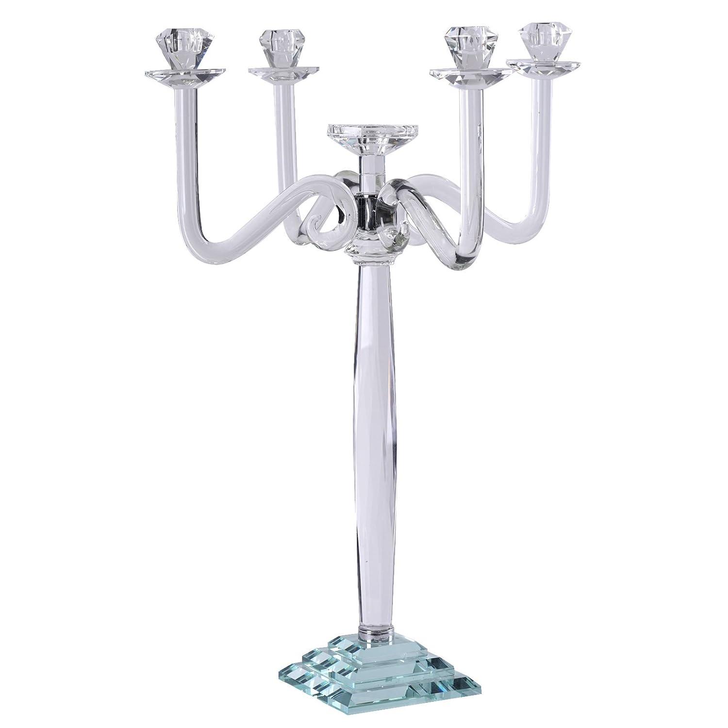 Efavormart 27" Tall Handcrafted Gem Cut 5 Arm Crystal Modern Glass Candelabra Candle Holder Wedding Centerpiece