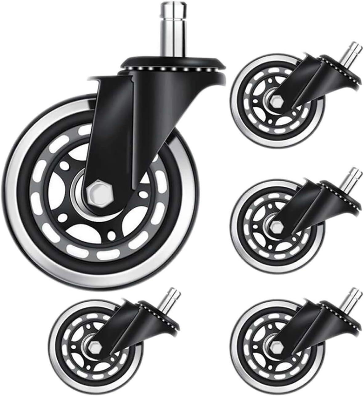 Office Chair Caster Wheels 2" Dual Wheels Set of 5 for Tile and Hardwood Floors, Universal Fit for Most Chairs (Transparent)