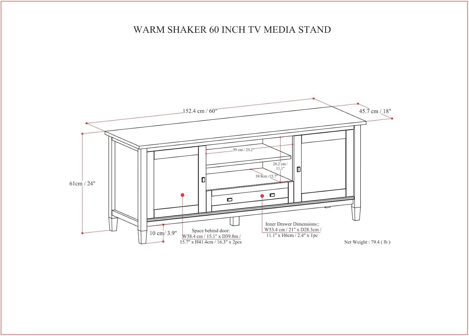 Light Golden Brown Solid Wood 60" TV Media Stand with Cabinets