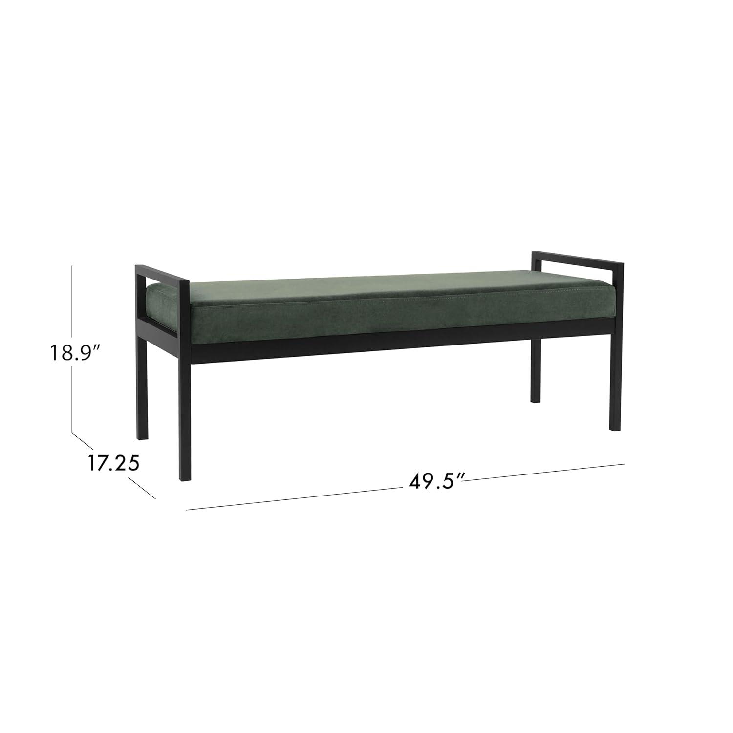 HomePop Modern Metal Bench Loden Green: Upholstered Rectangle for Entryway, End of Bed