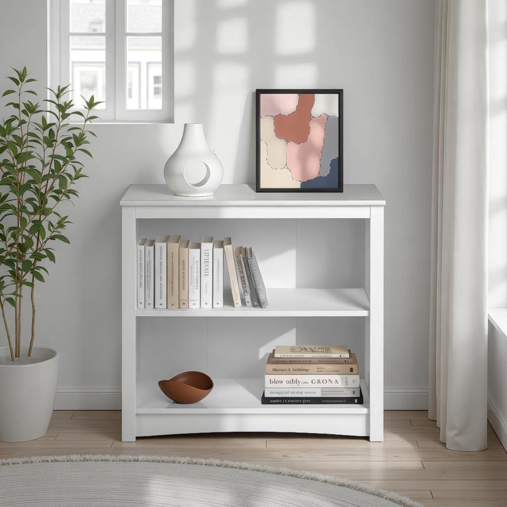 Prepac Home Office 2-Shelf Standard Bookcase with Durable Laminate Finish, White