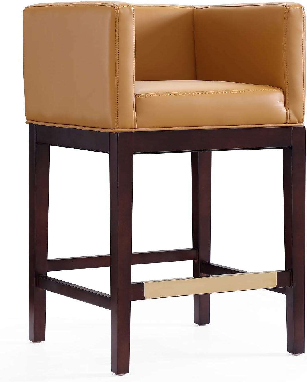 Kingsley Beech Wood Counter Height Barstool Camel - Manhattan Comfort: Upholstered Dining Chair with Footrest