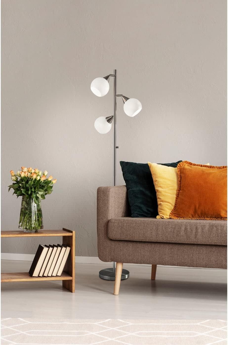 Adjustable White and Brushed Steel Tree Floor Lamp