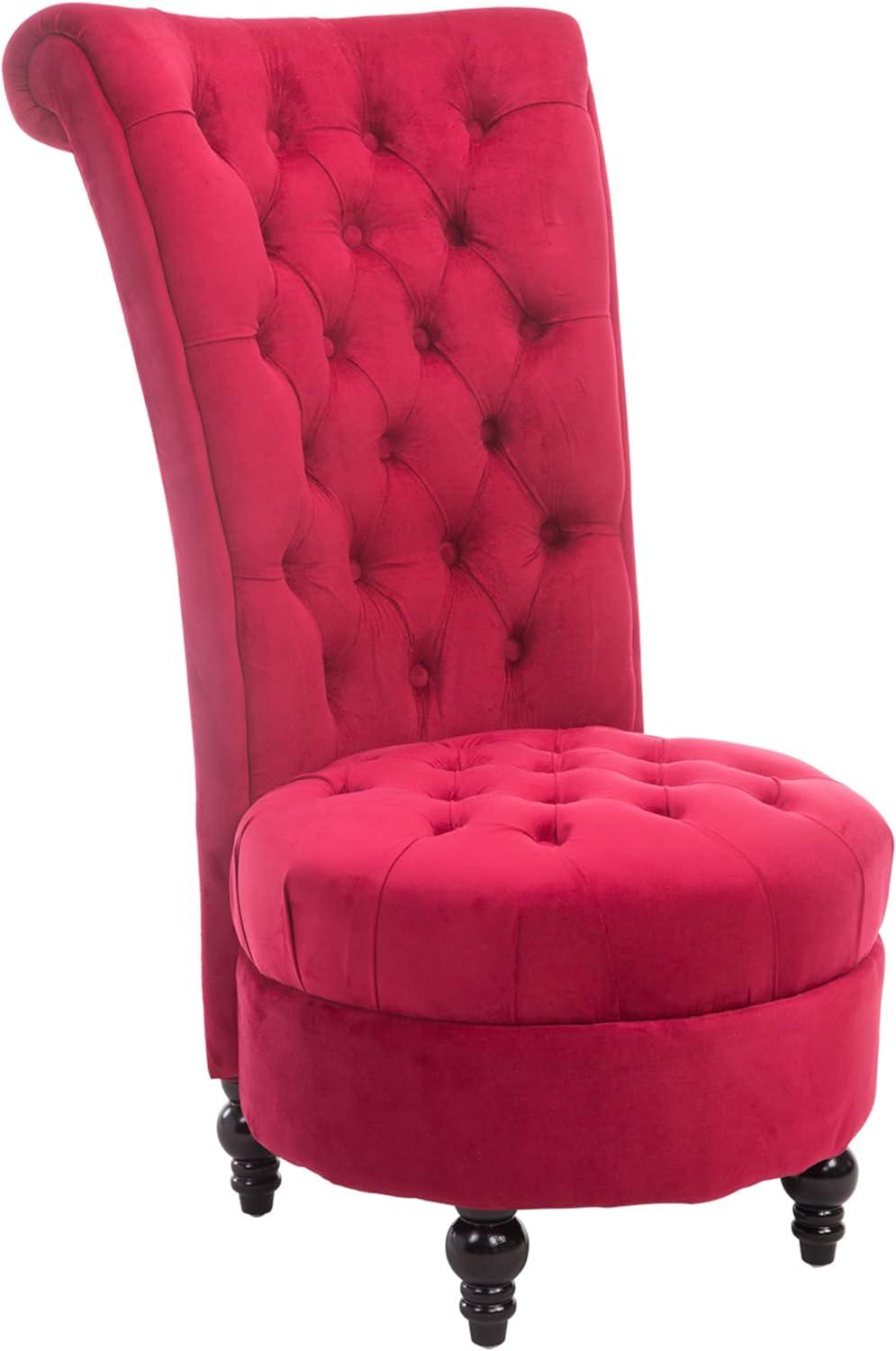 HOMCOM High Back Accent Chair, Upholstered Armless Chair, Retro Button-Tufted Royal Design with Thick Padding and Rubberwood Leg, Crimson Red