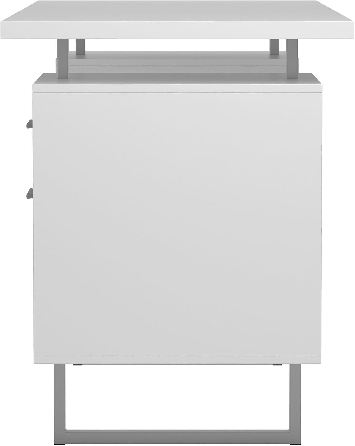 Lawtey 2 Drawer Office Desk White High Gloss - Coaster: Modern Home Office Furniture with File Storage