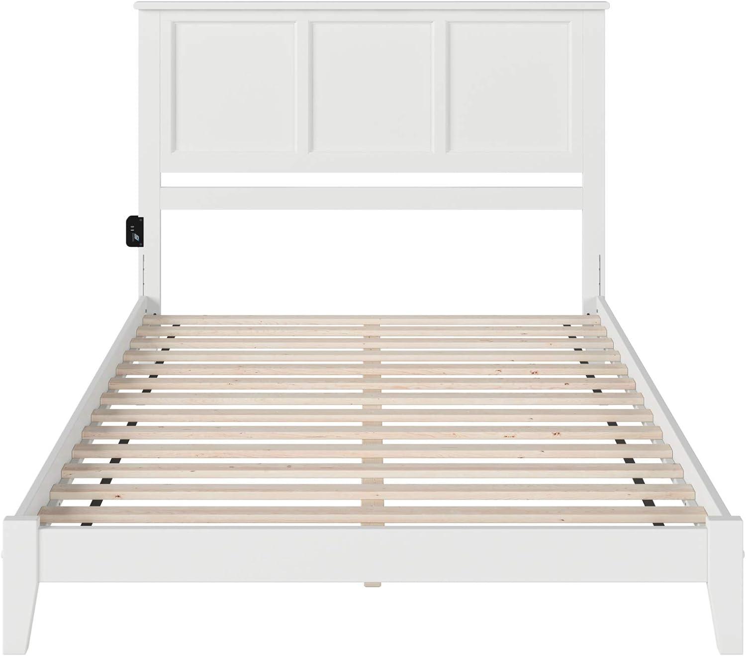 Madison Queen White Low-Profile Wood Platform Bed with Headboard