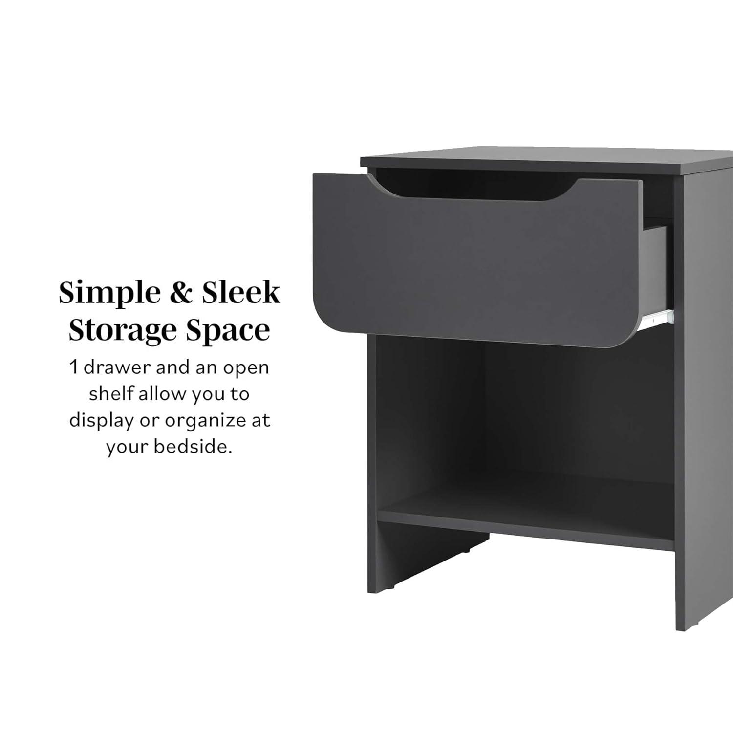 Walker Edison Modern Scandi 1-Drawer Nightstand, Dark Grey