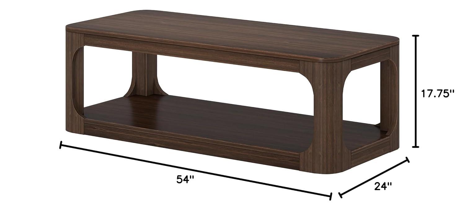 Plank+Beam Solid Wood Forma Coffee Table, 54" Modern Coffee Table with Storage Shelf, Walnut