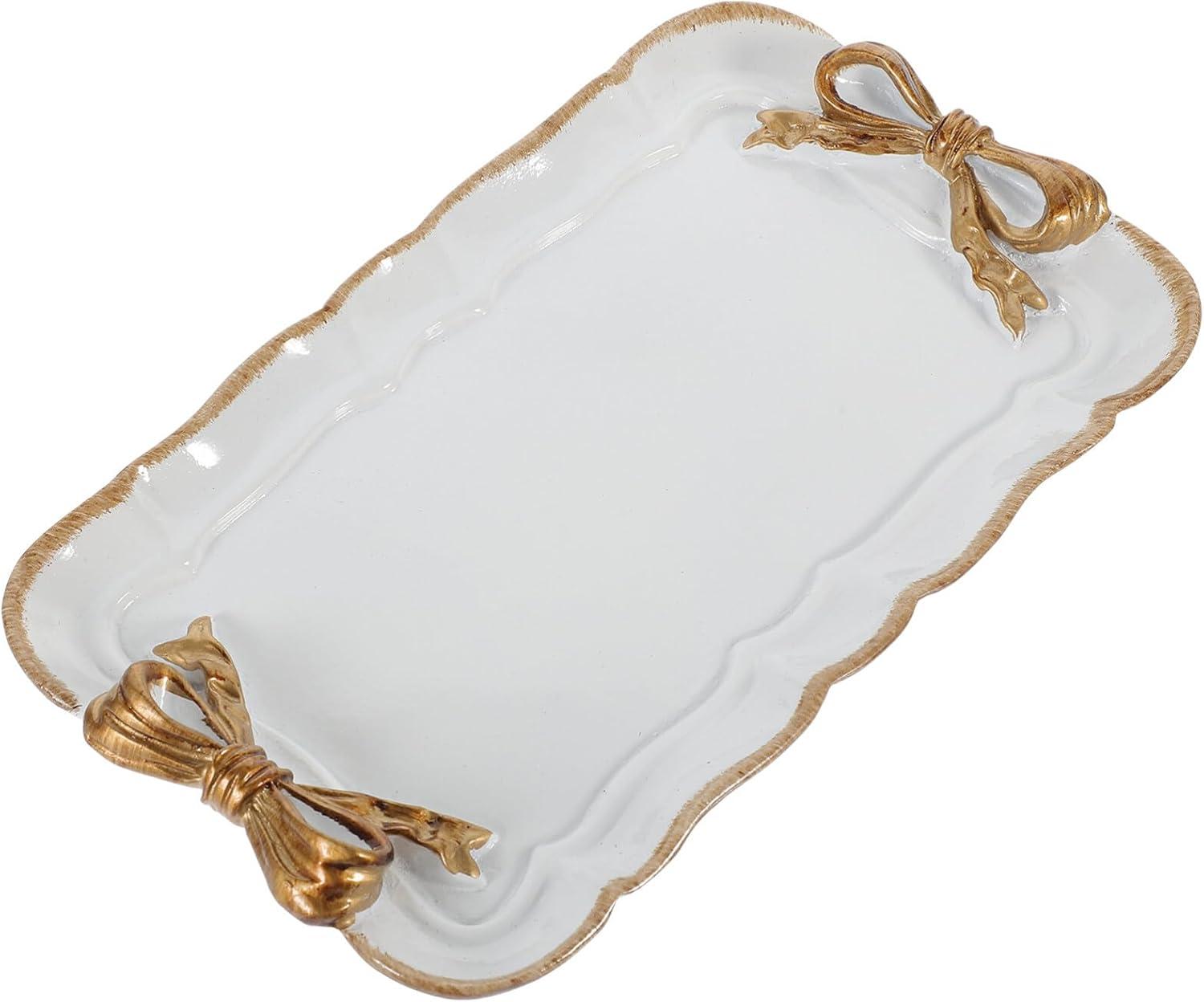 Vintage Decorative Tray Towel Tray Storage Tray Dish Plate Fruit Trays Rings Chain Bracelets Earrings Trays Cosmetics Jewelry Organizer Retro Design Bow-Knot Resin Plate (White)