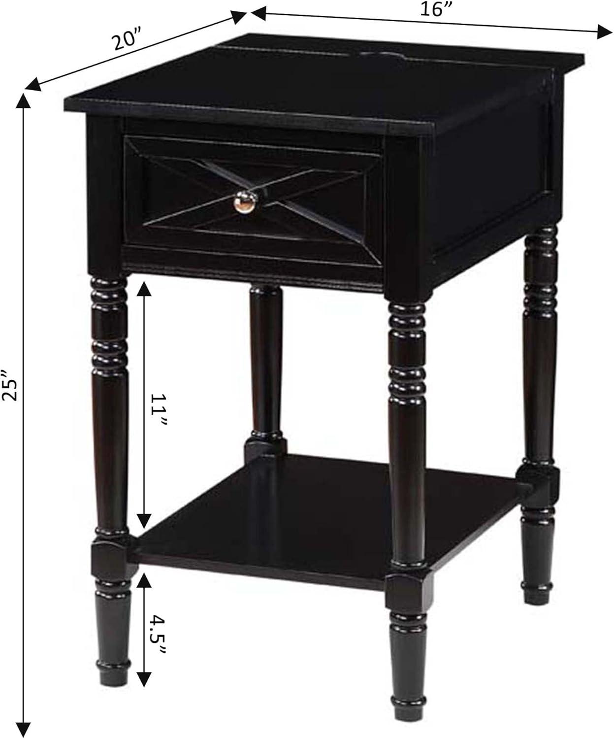 Country Oxford End Table with Charging Station, Black