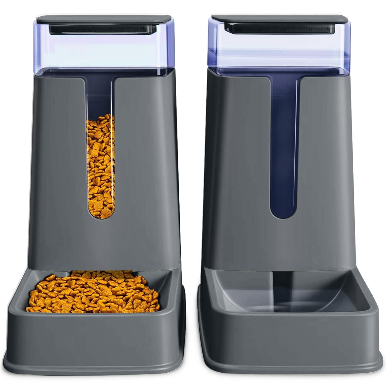 Automatic Cat Feeder and YPF5 Cat Water Dispenser in Set 2 Packs Automatic Dog Feeder and Dog Water Dispenser 1 Gallon for Small Medium Big Dog Pets Puppy Kitten (deep Gray)