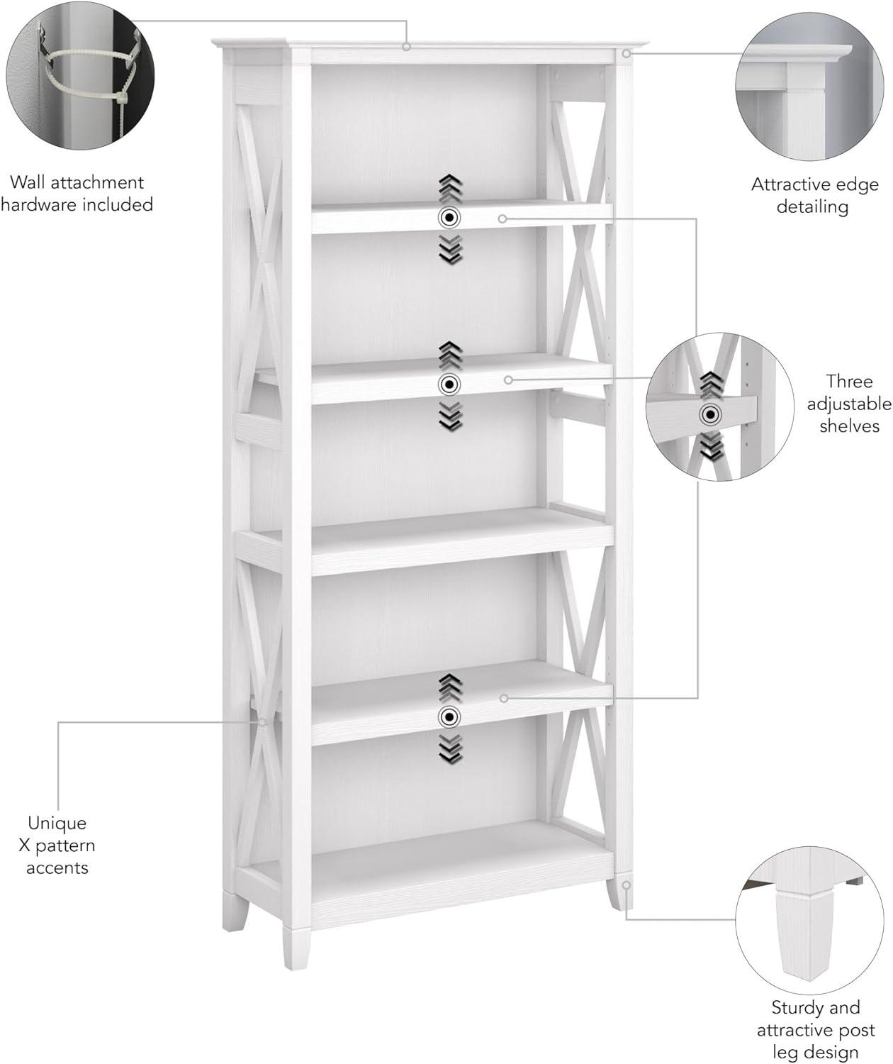 65.98" 5 Shelf Key West Bookshelf Pure White Oak - Bush Furniture: Wall Attachment, MDF Laminate