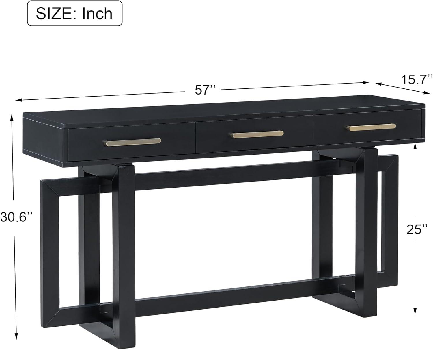57"W Elegant Console Table with 3 Drawers and Irregular Legs, Extra Long Entryway Table, Black 4B - ModernLuxe