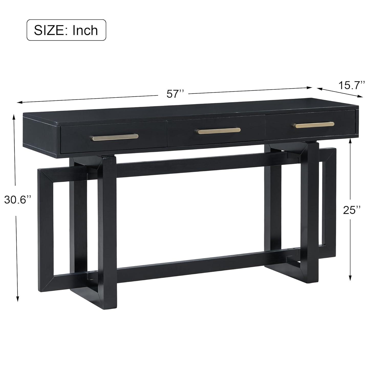 57"W Elegant Console Table with 3 Drawers and Irregular Legs, Extra Long Entryway Table, Black 4B - ModernLuxe